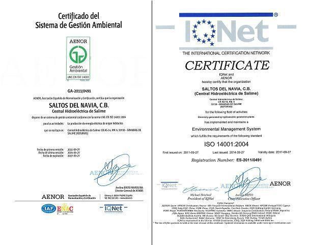 la central hidroelectrica de salime renueva su certificacion une en iso 14001 2004